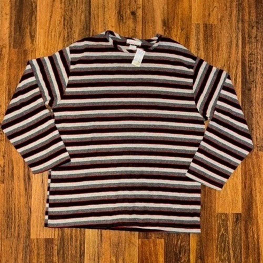 Vintage Diana Marco Striped Long Sleeve Top Grey Black Red 3X Made in USA NWT